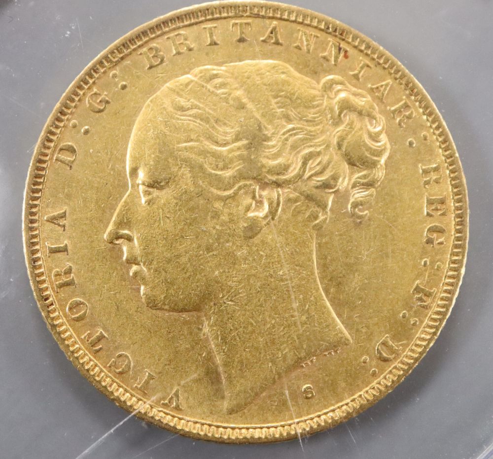 An Australia gold sovereign, Sydney Mint, 1866, AVF.